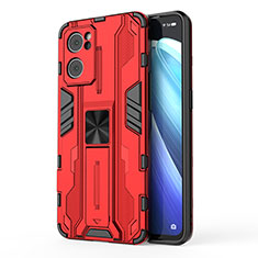 Silikon Hülle Handyhülle und Kunststoff Schutzhülle Hartschalen Tasche mit Magnetisch Ständer für Oppo Find X5 Lite 5G Rot
