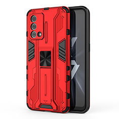 Silikon Hülle Handyhülle und Kunststoff Schutzhülle Hartschalen Tasche mit Magnetisch Ständer für Oppo K9 5G Rot