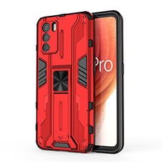 Silikon Hülle Handyhülle und Kunststoff Schutzhülle Hartschalen Tasche mit Magnetisch Ständer für Oppo K9 Pro 5G Rot
