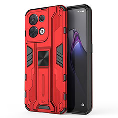 Silikon Hülle Handyhülle und Kunststoff Schutzhülle Hartschalen Tasche mit Magnetisch Ständer für Oppo Reno9 Pro 5G Rot