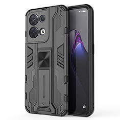 Silikon Hülle Handyhülle und Kunststoff Schutzhülle Hartschalen Tasche mit Magnetisch Ständer für Oppo Reno9 Pro 5G Schwarz