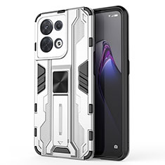 Silikon Hülle Handyhülle und Kunststoff Schutzhülle Hartschalen Tasche mit Magnetisch Ständer für Oppo Reno9 Pro 5G Weiß