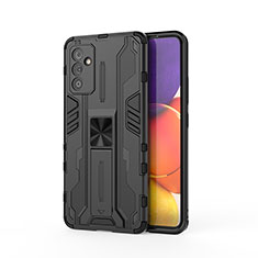 Silikon Hülle Handyhülle und Kunststoff Schutzhülle Hartschalen Tasche mit Magnetisch Ständer für Samsung Galaxy A82 5G Schwarz