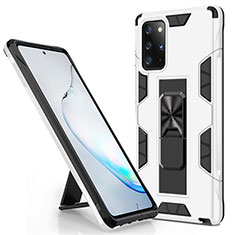 Silikon Hülle Handyhülle und Kunststoff Schutzhülle Hartschalen Tasche mit Magnetisch Ständer für Samsung Galaxy Note 20 Plus 5G Weiß