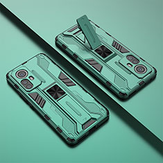 Silikon Hülle Handyhülle und Kunststoff Schutzhülle Hartschalen Tasche mit Magnetisch Ständer für Xiaomi Mi 12 5G Grün