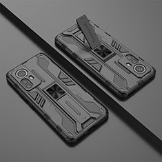 Silikon Hülle Handyhülle und Kunststoff Schutzhülle Hartschalen Tasche mit Magnetisch Ständer für Xiaomi Mi 12S 5G Schwarz