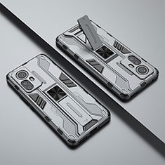 Silikon Hülle Handyhülle und Kunststoff Schutzhülle Hartschalen Tasche mit Magnetisch Ständer für Xiaomi Mi 12S Pro 5G Grau