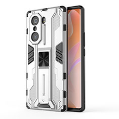 Silikon Hülle Handyhülle und Kunststoff Schutzhülle Hartschalen Tasche mit Magnetisch Ständer KC1 für Huawei Honor 60 Pro 5G Silber