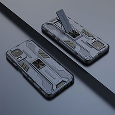 Silikon Hülle Handyhülle und Kunststoff Schutzhülle Hartschalen Tasche mit Magnetisch Ständer KC1 für Realme Q3 5G Blau