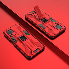Silikon Hülle Handyhülle und Kunststoff Schutzhülle Hartschalen Tasche mit Magnetisch Ständer KC1 für Realme Q3 5G Rot