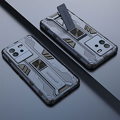 Silikon Hülle Handyhülle und Kunststoff Schutzhülle Hartschalen Tasche mit Magnetisch Ständer KC1 für Vivo iQOO Neo6 5G Blau