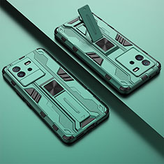 Silikon Hülle Handyhülle und Kunststoff Schutzhülle Hartschalen Tasche mit Magnetisch Ständer KC1 für Vivo iQOO Neo6 5G Grün