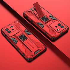 Silikon Hülle Handyhülle und Kunststoff Schutzhülle Hartschalen Tasche mit Magnetisch Ständer KC1 für Vivo iQOO Neo6 5G Rot