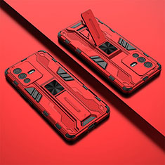 Silikon Hülle Handyhülle und Kunststoff Schutzhülle Hartschalen Tasche mit Magnetisch Ständer KC1 für Vivo V23 Pro 5G Rot