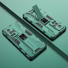 Silikon Hülle Handyhülle und Kunststoff Schutzhülle Hartschalen Tasche mit Magnetisch Ständer KC1 für Vivo X70 Pro 5G Grün
