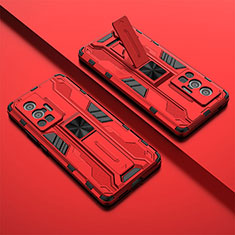 Silikon Hülle Handyhülle und Kunststoff Schutzhülle Hartschalen Tasche mit Magnetisch Ständer KC1 für Vivo X70 Pro 5G Rot