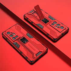 Silikon Hülle Handyhülle und Kunststoff Schutzhülle Hartschalen Tasche mit Magnetisch Ständer KC1 für Vivo X70 Pro+ Plus 5G Rot