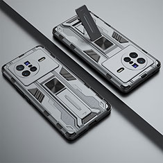 Silikon Hülle Handyhülle und Kunststoff Schutzhülle Hartschalen Tasche mit Magnetisch Ständer KC1 für Vivo X80 5G Grau