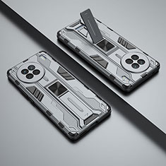 Silikon Hülle Handyhülle und Kunststoff Schutzhülle Hartschalen Tasche mit Magnetisch Ständer KC1 für Vivo X90 5G Grau