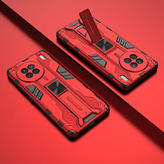Silikon Hülle Handyhülle und Kunststoff Schutzhülle Hartschalen Tasche mit Magnetisch Ständer KC1 für Vivo X90 5G Rot