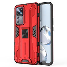 Silikon Hülle Handyhülle und Kunststoff Schutzhülle Hartschalen Tasche mit Magnetisch Ständer KC1 für Xiaomi Mi 12T Pro 5G Rot
