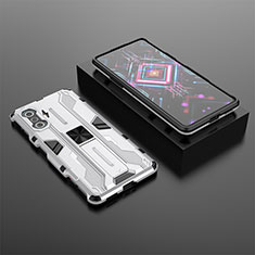 Silikon Hülle Handyhülle und Kunststoff Schutzhülle Hartschalen Tasche mit Magnetisch Ständer KC1 für Xiaomi Poco F3 GT 5G Silber