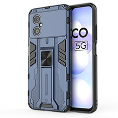 Silikon Hülle Handyhülle und Kunststoff Schutzhülle Hartschalen Tasche mit Magnetisch Ständer KC1 für Xiaomi Poco M4 5G Blau