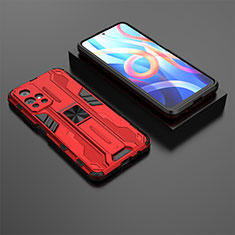 Silikon Hülle Handyhülle und Kunststoff Schutzhülle Hartschalen Tasche mit Magnetisch Ständer KC1 für Xiaomi Poco M4 Pro 5G Rot