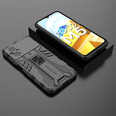Silikon Hülle Handyhülle und Kunststoff Schutzhülle Hartschalen Tasche mit Magnetisch Ständer KC1 für Xiaomi Poco M5 4G Schwarz