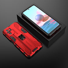 Silikon Hülle Handyhülle und Kunststoff Schutzhülle Hartschalen Tasche mit Magnetisch Ständer KC1 für Xiaomi Poco M5S Rot