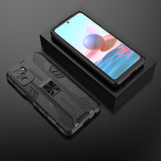 Silikon Hülle Handyhülle und Kunststoff Schutzhülle Hartschalen Tasche mit Magnetisch Ständer KC1 für Xiaomi Poco M5S Schwarz