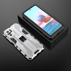 Silikon Hülle Handyhülle und Kunststoff Schutzhülle Hartschalen Tasche mit Magnetisch Ständer KC1 für Xiaomi Poco M5S Silber