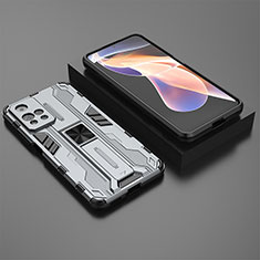 Silikon Hülle Handyhülle und Kunststoff Schutzhülle Hartschalen Tasche mit Magnetisch Ständer KC1 für Xiaomi Poco X4 NFC Grau