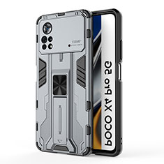 Silikon Hülle Handyhülle und Kunststoff Schutzhülle Hartschalen Tasche mit Magnetisch Ständer KC1 für Xiaomi Poco X4 Pro 5G Grau
