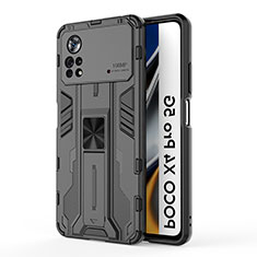 Silikon Hülle Handyhülle und Kunststoff Schutzhülle Hartschalen Tasche mit Magnetisch Ständer KC1 für Xiaomi Poco X4 Pro 5G Schwarz