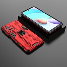 Silikon Hülle Handyhülle und Kunststoff Schutzhülle Hartschalen Tasche mit Magnetisch Ständer KC1 für Xiaomi Redmi 10 4G Rot