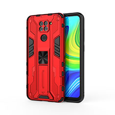 Silikon Hülle Handyhülle und Kunststoff Schutzhülle Hartschalen Tasche mit Magnetisch Ständer KC1 für Xiaomi Redmi 10X 4G Rot