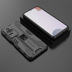 Silikon Hülle Handyhülle und Kunststoff Schutzhülle Hartschalen Tasche mit Magnetisch Ständer KC1 für Xiaomi Redmi K50 Pro 5G Schwarz