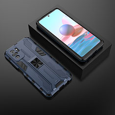 Silikon Hülle Handyhülle und Kunststoff Schutzhülle Hartschalen Tasche mit Magnetisch Ständer KC1 für Xiaomi Redmi Note 10 4G Blau
