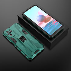 Silikon Hülle Handyhülle und Kunststoff Schutzhülle Hartschalen Tasche mit Magnetisch Ständer KC1 für Xiaomi Redmi Note 10 4G Grün