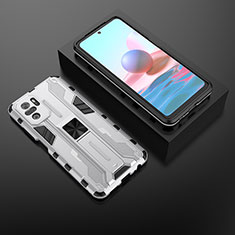 Silikon Hülle Handyhülle und Kunststoff Schutzhülle Hartschalen Tasche mit Magnetisch Ständer KC1 für Xiaomi Redmi Note 10 4G Silber