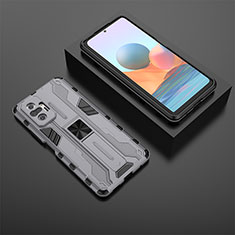 Silikon Hülle Handyhülle und Kunststoff Schutzhülle Hartschalen Tasche mit Magnetisch Ständer KC1 für Xiaomi Redmi Note 10 Pro 4G Grau