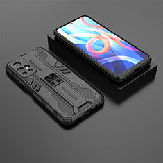 Silikon Hülle Handyhülle und Kunststoff Schutzhülle Hartschalen Tasche mit Magnetisch Ständer KC1 für Xiaomi Redmi Note 11 5G Schwarz