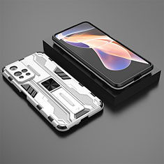 Silikon Hülle Handyhülle und Kunststoff Schutzhülle Hartschalen Tasche mit Magnetisch Ständer KC1 für Xiaomi Redmi Note 11 Pro+ Plus 5G Silber