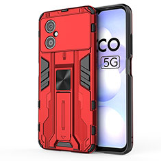 Silikon Hülle Handyhülle und Kunststoff Schutzhülle Hartschalen Tasche mit Magnetisch Ständer KC1 für Xiaomi Redmi Note 11R 5G Rot