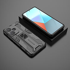 Silikon Hülle Handyhülle und Kunststoff Schutzhülle Hartschalen Tasche mit Magnetisch Ständer KC1 für Xiaomi Redmi Note 13 Pro+ Plus 5G Schwarz