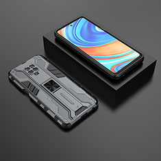 Silikon Hülle Handyhülle und Kunststoff Schutzhülle Hartschalen Tasche mit Magnetisch Ständer KC1 für Xiaomi Redmi Note 9 Pro Max Grau