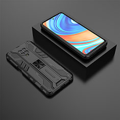 Silikon Hülle Handyhülle und Kunststoff Schutzhülle Hartschalen Tasche mit Magnetisch Ständer KC1 für Xiaomi Redmi Note 9 Pro Schwarz