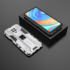 Silikon Hülle Handyhülle und Kunststoff Schutzhülle Hartschalen Tasche mit Magnetisch Ständer KC1 für Xiaomi Redmi Note 9 Pro Silber