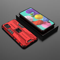 Silikon Hülle Handyhülle und Kunststoff Schutzhülle Hartschalen Tasche mit Magnetisch Ständer KC2 für Samsung Galaxy A51 4G Rot